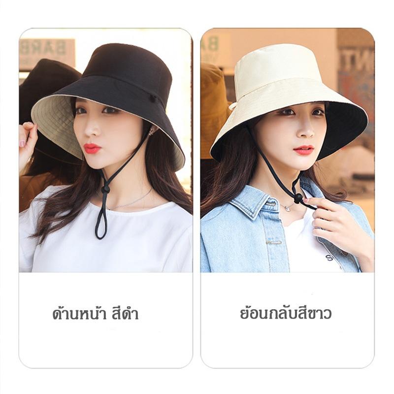 Product Introduction of หมวกบักเก็ต สำหรับผู้หญิง กลางแจ้ง หมวกกันแดดปีกกว้าง อเนกประสงค์ สองด้าน สีพื้น พับได้ หมวกกันแดด 14