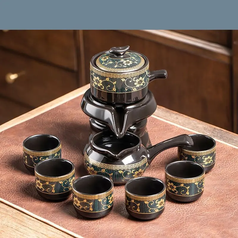 [Gốm Sứ Gosu] Bộ Ấm Trà Đạo Tráng Men Cao Cấp - Kèm Hộp Đựng Sang Trọng Hoạ Tiết Hoa Màu Nâu Đen