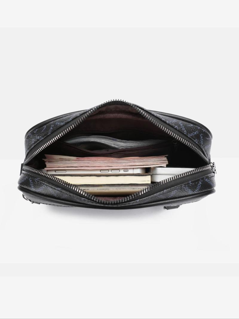 Product Introduction of Men's Fashionable Plain Color Crossbody Bag, Pu Leather Zipper Shoulder Bag for Daily Used, Casual Trendy Versatile High-quality Daily Commuting Bag 15