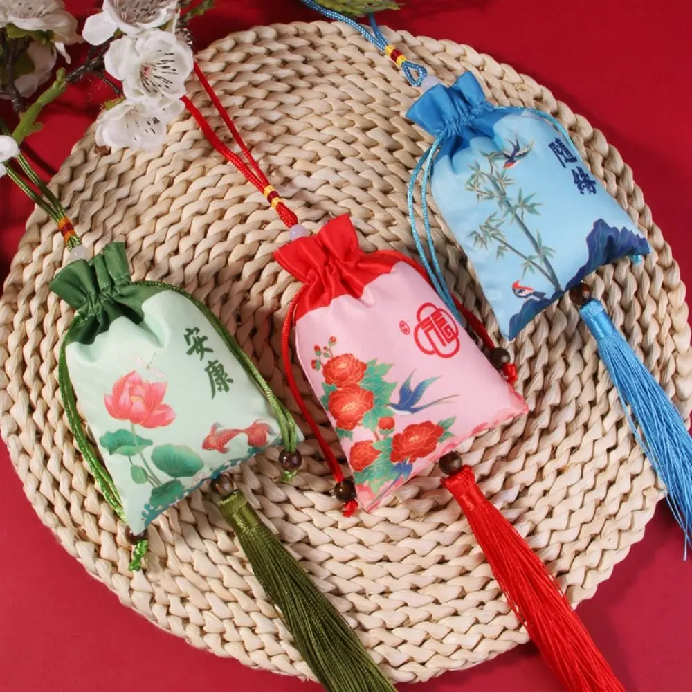 Cute Floral Flower Tassel Drawstring Bag Beaded Fish Canvas Ethnic Flower Handbag Bedroom Decoration Hanfu Decoration Chinese Style Sachet Bag Bedroom Decoration