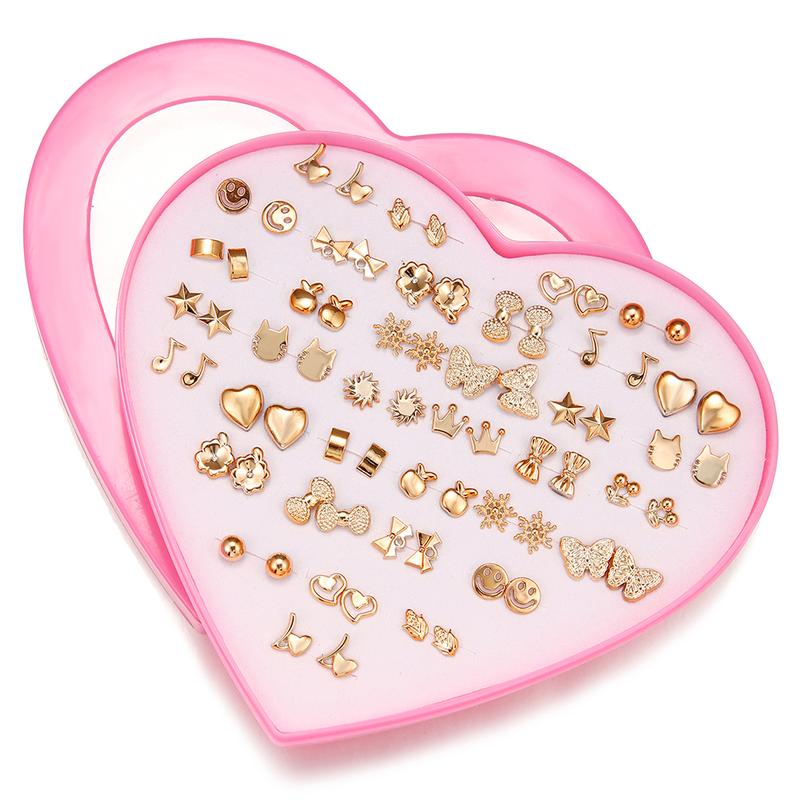 Product Introduction of New Design Random 36 Pairs/Lot Lovely Mini Earing Cute Snowflakes Cat Butterfly Stud Earrings For Girl Fashion Daily Ear Jewelry 26
