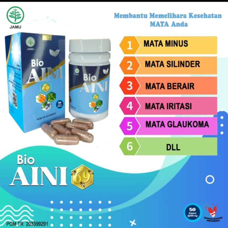 Bio Aini 69 Kesehatan Mata 50 Kapsul BPOM TR 203399291 Untuk Mata Minus Silinder BerAir Iritasi Glaukoma Dan Lain-lain Gratis Ongkir Se Indonesia
