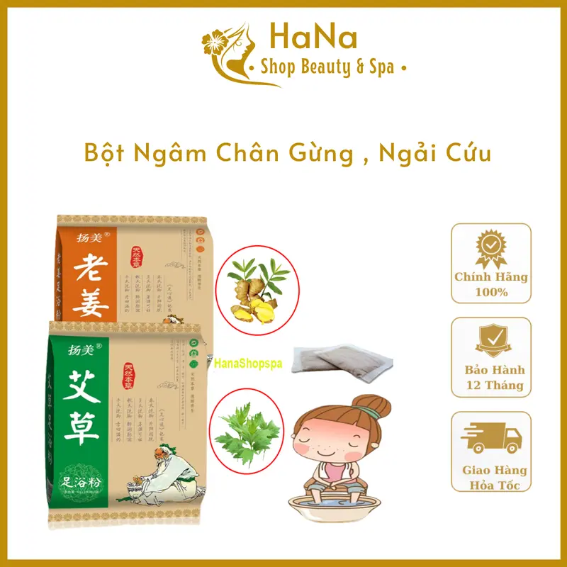 Túi 100 Gói Bột Ngâm Chân Thảo Dược Gừng , Ngải Cứu 0