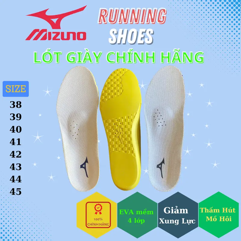 Lót Giày MIZUNO Đế Xốp Cực Êm, Hạn Chế Hôi Chân, Hàng Chính Hãng, Chất Lượng Cao 0