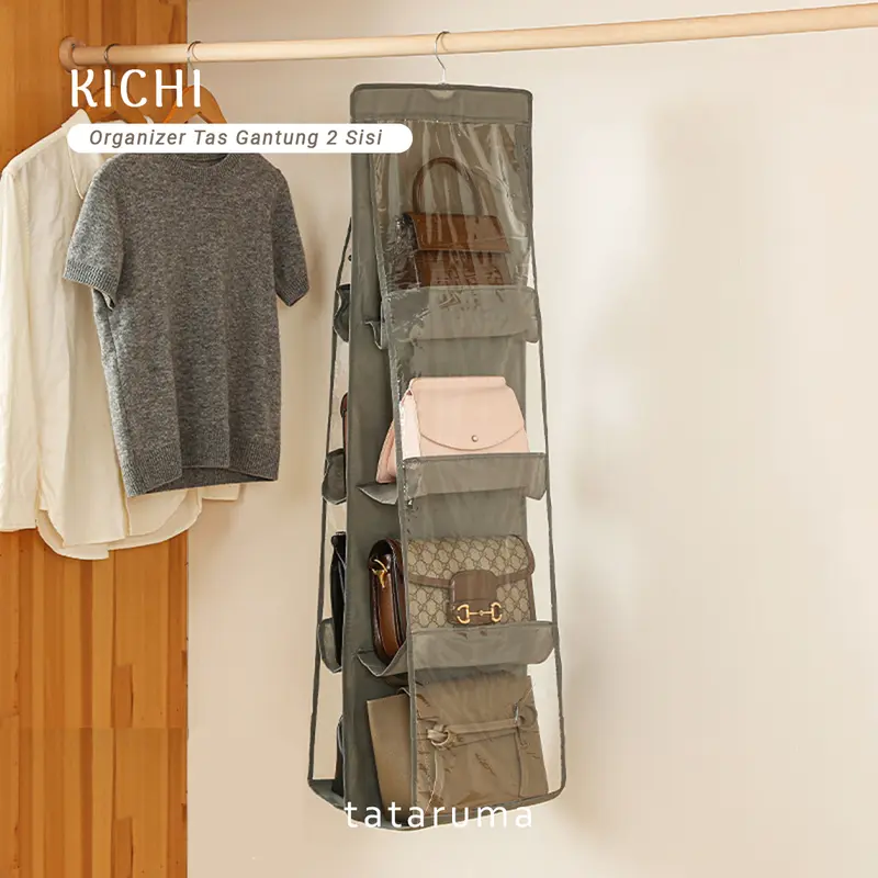 KICHI - Organizer Gantung Penyimpanan Tas 2 Sisi Multi Lapis Anti Debu 3