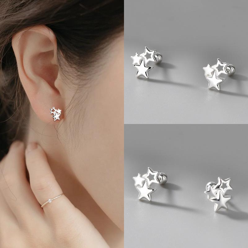 Bông Tai Đinh Tán, Thiết Kế Đẹp, Hình Ngôi Sao Năm Cánh Rỗng, Dành Cho Nữ, Bạc Sterling Toàn Thân, S999, Thích Hợp Cho Phụ Nữ, Thanh Lịch 1