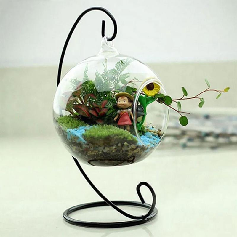 Product Introduction of Candle Holder Iron Art Glass Ball Hanging Stand Retro 23-33cm Flower Stand Portable Ecological Bottle Stand Candle 16