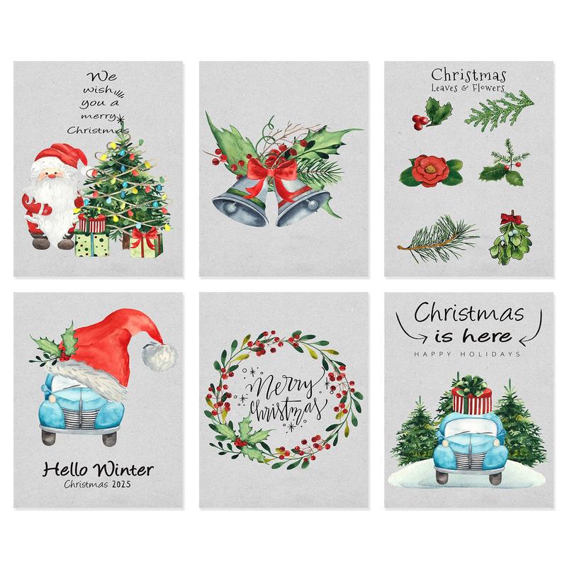Christmas Themed Frameless Painting, 6 Counts/set Cartoon Christmas Pattern Wall Art Poster, Wall Art Decor for Home Living Room Bedroom Office 0