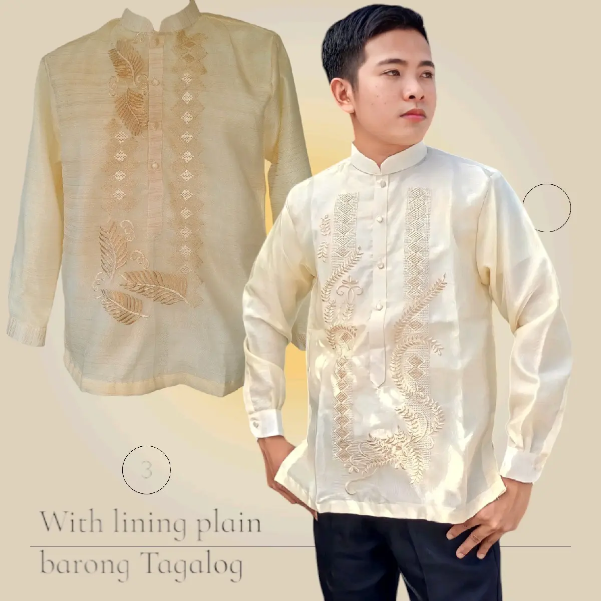 Men's Modern Barong Tagalog BW 06 with Lining and Random Burda Filipino Outfit - Traditional, Menswear