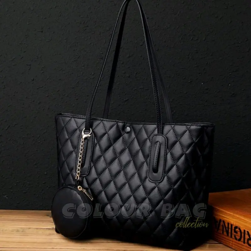 Tas Totebag Wanita Resleting Polos Terbaru Multifungsi Bahan Kulit PU Sintetis Bordir