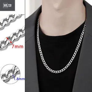 Kalung titanium baja Gaya hip-hop tren Tidak luntur kalung couple pria dan wanita7mm perempuan jewellery  rantai