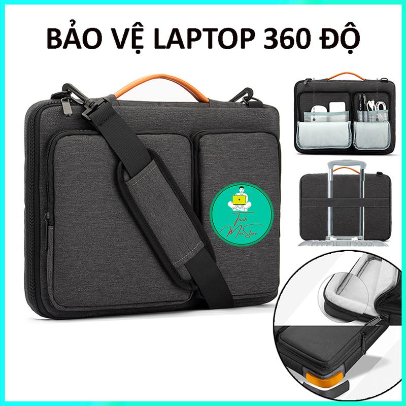 Cặp Xách Laptop Túi Chống Sốc Laptop Macbook Có Dây Đeo Chéo Vải Chống Thấm Nước Màu Đen Dùng Cho Máy 13inch-15inch