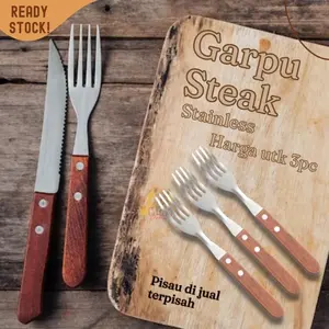 STRONG Garpu Steak Gagang Kayu isi 3pc Steak fork stainless