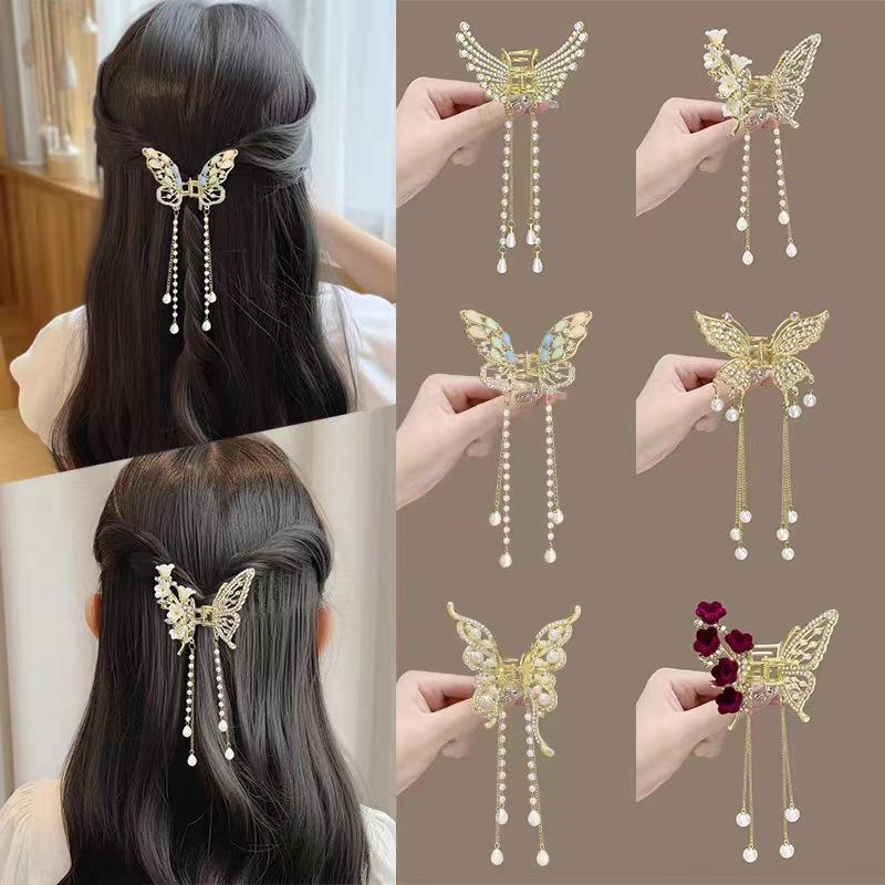 Kẹp Tóc Càng Cua Viền Bướm, Thiết Kế Tinh Tế Phong Cách Hàn Quốc, Thích Hợp Cho Tóc Đuôi Ngựa Và Tóc Bện, Kẹp Tóc, Cho Bé Gái, Với cài tóc Kim Loại Cua, Tuyệt Vời Làm Quà Tặng 0