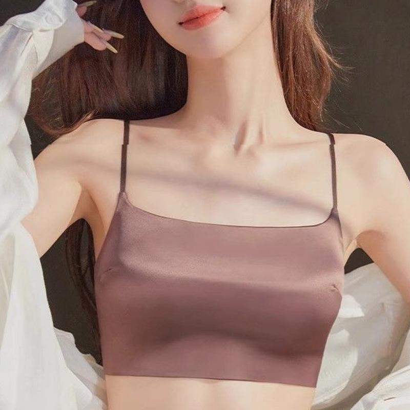 Áo Ngực Chống Trượt, Chất Lượng Cao, Bề Mặt Bóng, Áo Ống Satin, Thiết Kế Liền Mạch Phong Cách Pháp, Dây Đeo Spaghetti Nhẹ, Dây Treo Gợi Cảm, Hở Lưng Chữ U Sâu 1