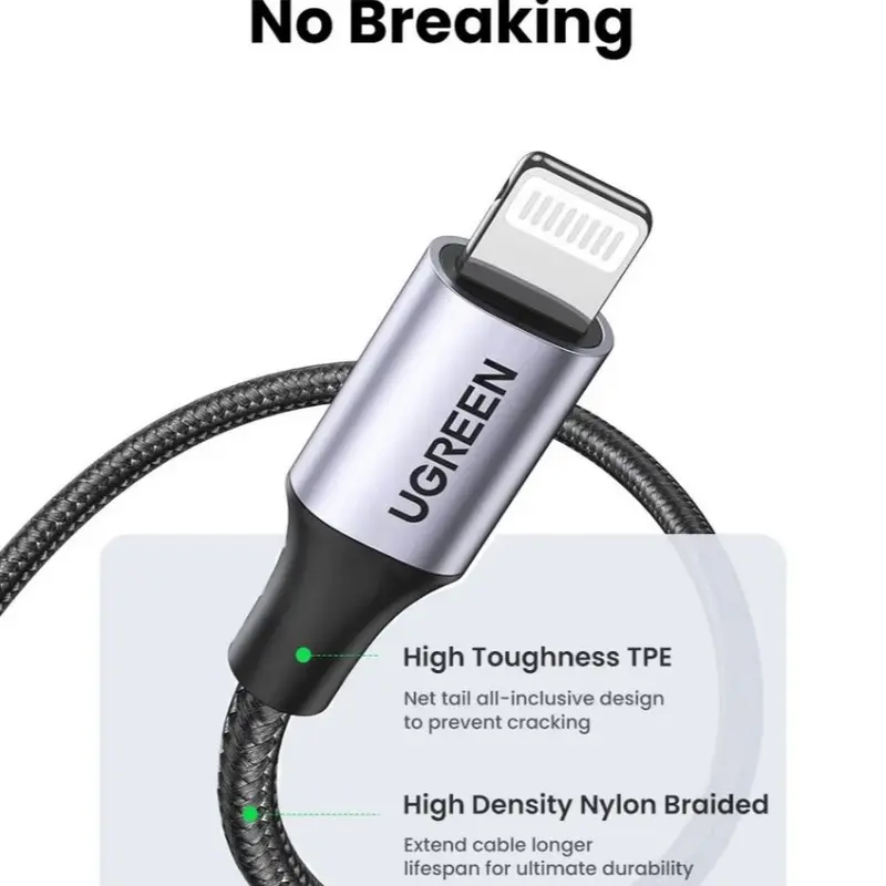 UGREEN Kabel Data iPhone Bersetifikat MFI USB-A To Lightning Fast Charging Nylon Braided Cable Panjang 4