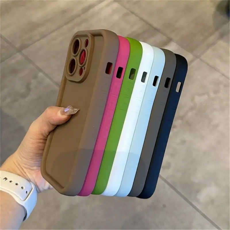 Ốp Silicon, Màu Cà Phê Lì Cho iPhone 15, 11, 14, 13, 12, Pro Max, Ốp Chống Sốc Phụ Kiện 7