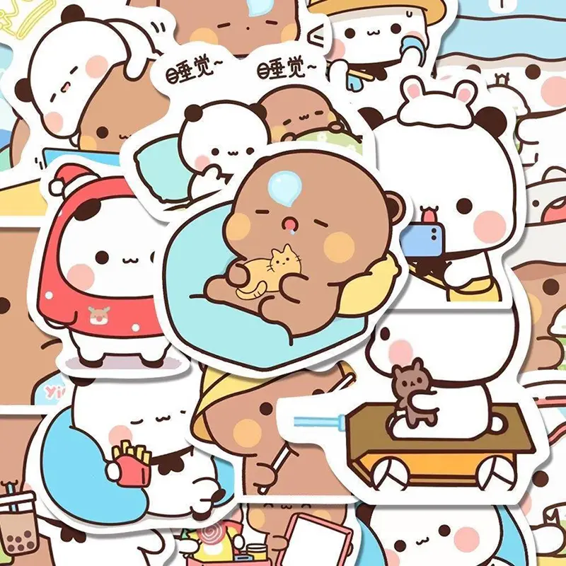 65Pcs Bubu And Dudu Stickers Cute Bear Couple DIY Toy Doodles Decal Phone Case Scrapbook Waterproof Decoration