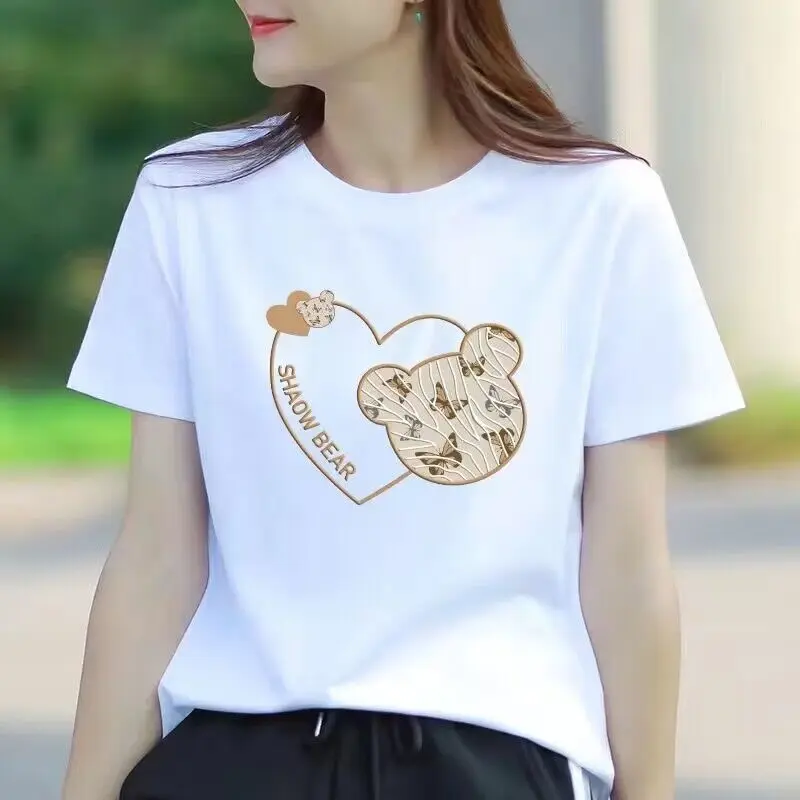 Áo Thun Cổ Tròn Ngắn Tay, Màu Trắng, Dành Cho Nữ, Dáng Rộng Rãi Và Bó Sát, Thời Trang Phong Cách Hàn Quốc Mùa Mới, Tay Lửng Áo, Quần Áo Thời Trang Ins Cho Nữ