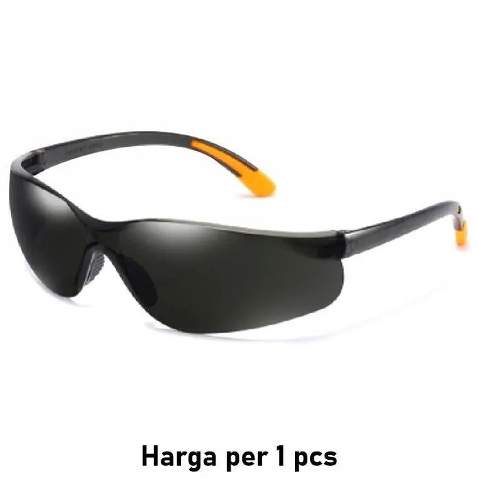 Kacamata HITAM Safety Gerinda Las Sporty Motor Anti UV Smoke Mirror