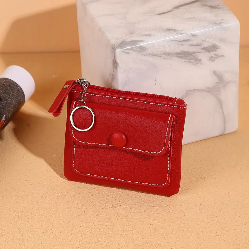 New women's zipper short wallet solid color card bag change coin bag key bag