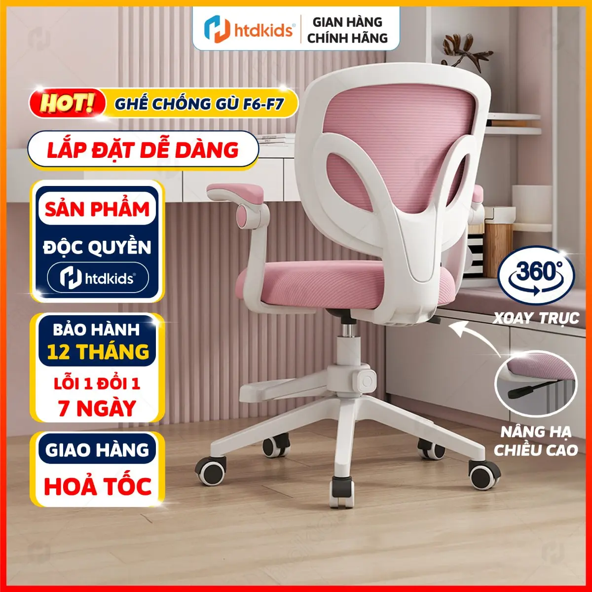 Ghế học sinh chống gù HTDkids F7&F6 tùy chỉnh gác chân gác tay tiện lợi giúp bé có tư thế ngồi đúng chuẩn khoa học