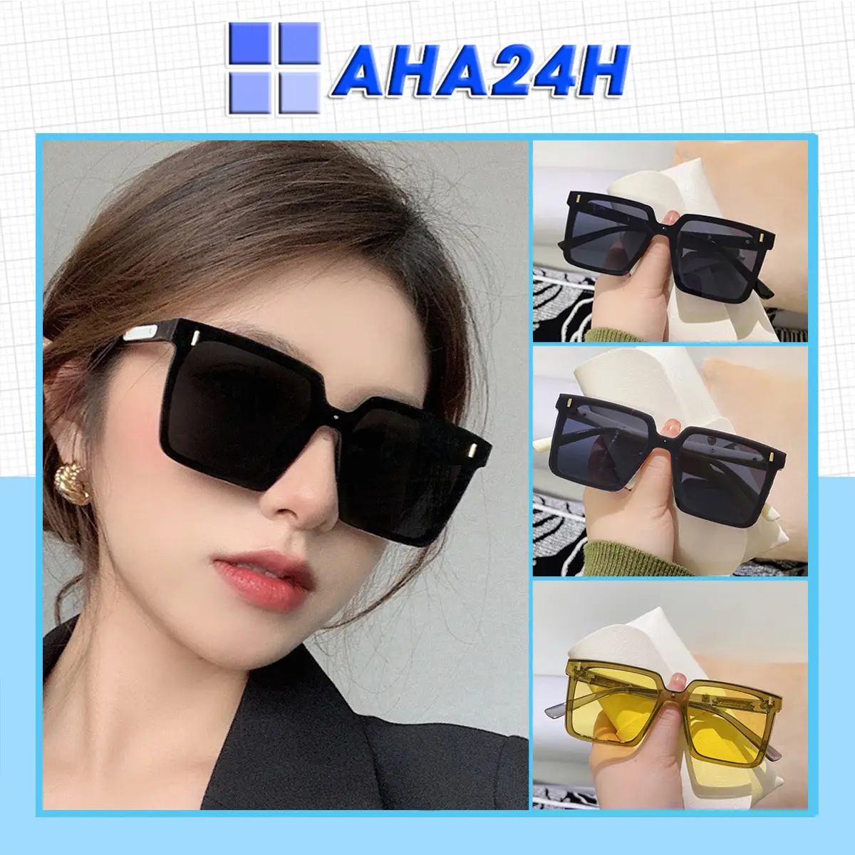 Mắt kính thời trang nam nữ gọng vuông AH1819 bản lề kim loại chống tia UV chống chói Kính Mắt Women