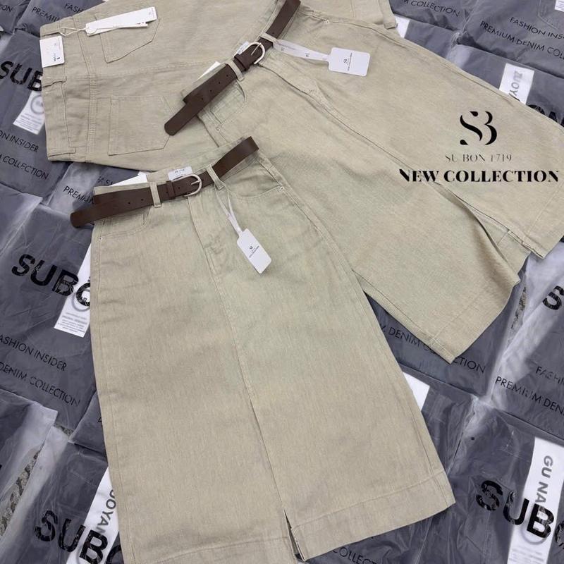 Chân váy jean dáng dài 75cm chân váy chữ A màu kem be basic dễ phối đồ và che khuyết điểm tốt