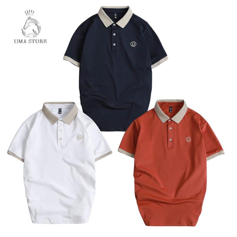 Combo 3 áo polo thêu U có cổ bẻ của nhà U.M.A hàng xuất dư xịn chất mắt chim cao cấp thanh lịch mát lim ngắn tay top thun new 2024 đen be trắng ( POLOUMAOR ) Menswear Nam Tay Ngắn Shirt Cộc Tay