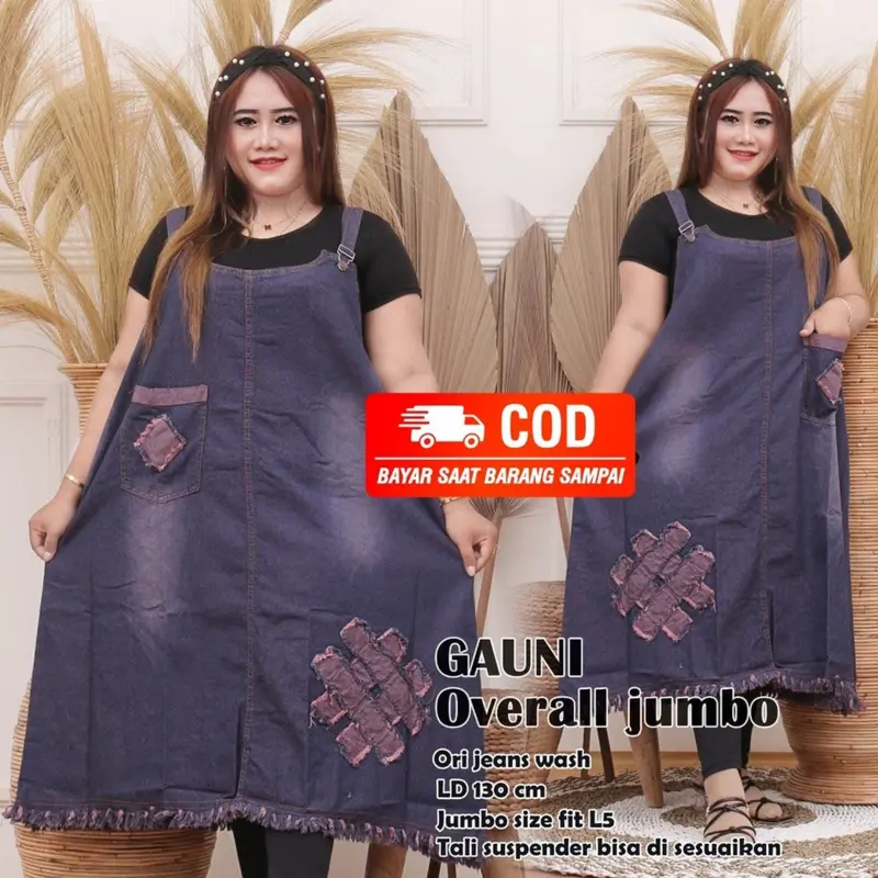 OVERALL JEANS WANITA JUMBO BIG SIZE GAUNI DENIM BAJU KODOK KEKINIAN TERBARU OVERAL CEWEK 0