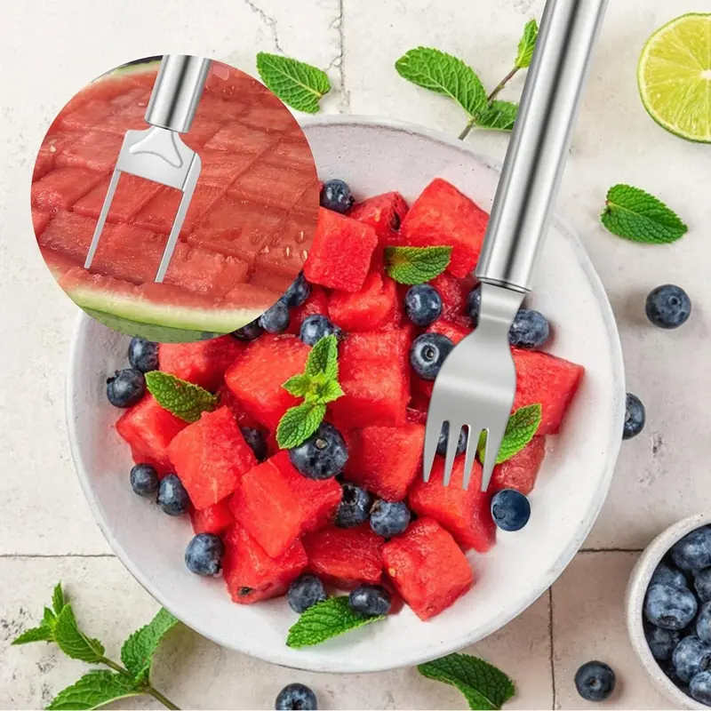 2 in 1 Watermelon Cutter & Fork, 2pcs/set Stainless Steel Fruit Cutter, Fruit & Vegetable Utensils for Home Kitchen, Fruit Knives 6