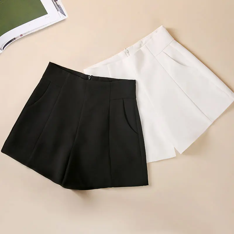 Quần Đùi Bộ Cho Nữ, Ngoại Cỡ, Cô Gái Đầy Đặn, Cạp Cao, Thường Ngày Mùa Hè, Ống Rộng, Áo Mặc Bên Ngoài, Chữ A Dáng Rộng, Ôm Sát, Màu Đen, Quần Đùi 2