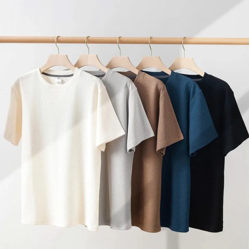 Combo 5-6 Áo Cộc Cổ Tròn Nam Nữ Basic nhiều màu đơn giản dễ mặc, chất vải cotton tổ ong thoáng mát