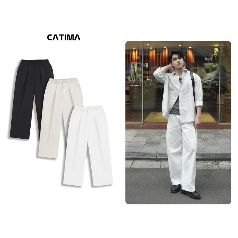 Bản vải đẹp ỐNG RỘNG XẾP LI Phủ Giày CATIMA Unisex - Cạp Chun Co Giãn - Có Dây Rút QK21 quần kaki lưng thun nam