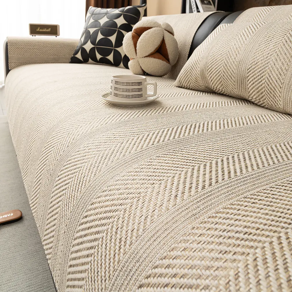 Four season universal versatile simple modern solid color imitation linen anti slip high-end light luxury sofa cushion cover back towel