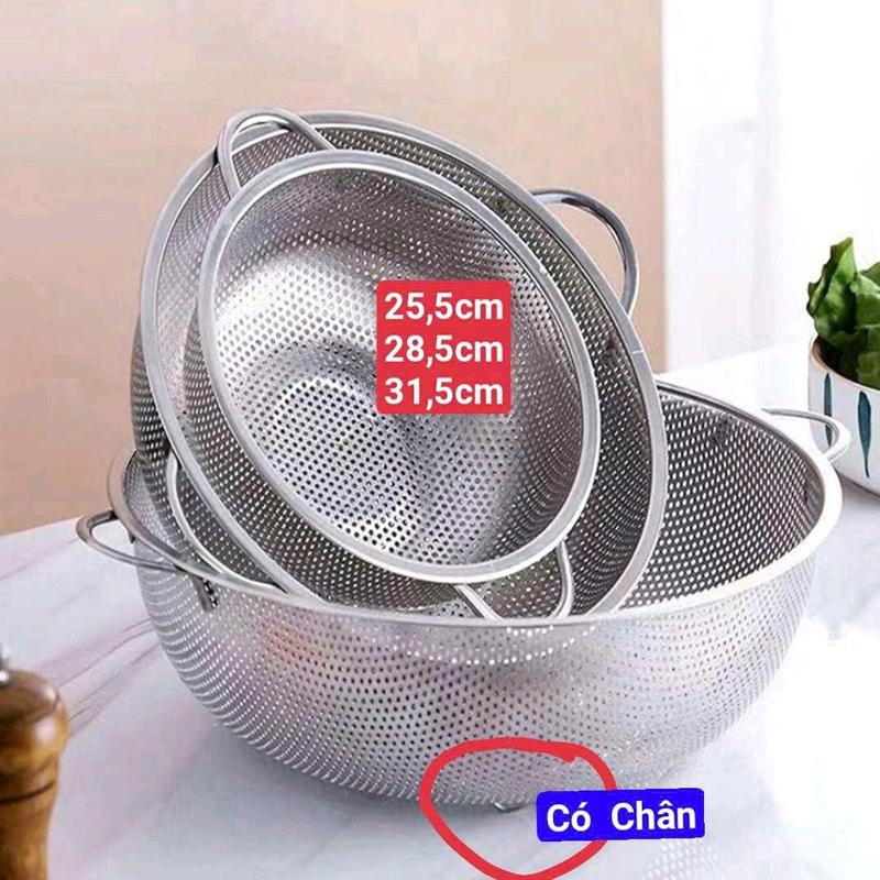 Set 3 Rổ Inox 304 Cao Cấp Có Chân,Có Tai Dùng RỔ Vo Gạo Rổ Rửa Rau ,Dùng Trong Bếp Tiện lợi 25,5cm+28,5cm+31,5cm