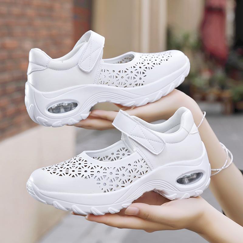 Giày Y Tá, Thiết Kế Mùa Hè, Khoét Lỗ Và Thoáng Khí, Đệm Khí, Giày Nữ, Giày Bập Bênh, Đế Trắng, Giày Thường Ngày Cắt Nông, Giày Dính Ma Thuật 3
