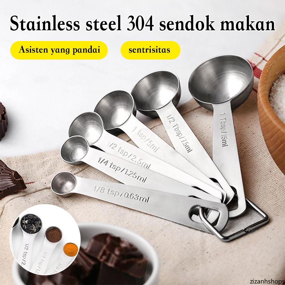Set Sendok Pengukur 6 Pecahan Alat Dapur: Sendok Kopi, Roti, dan Timbangan Sendok Berbahan Stainless Steel Kualitas Tinggi