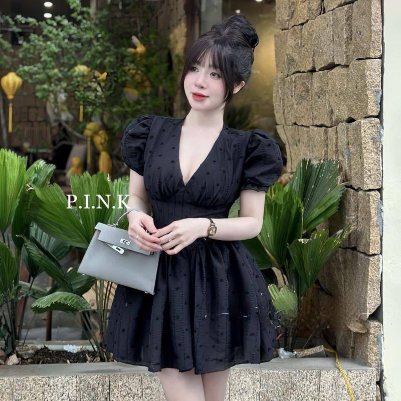 Váy tơ cổ tim tay bồng chân váy xoè xinh hàng thiết kế Nữ Women Top 2