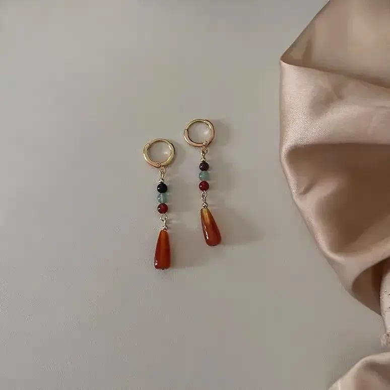 Vintage Colored Crystal Beaded Earrings Natural Stone Personality Design Retro Asymmetric Earrings for Women Jewelry Earrings 1