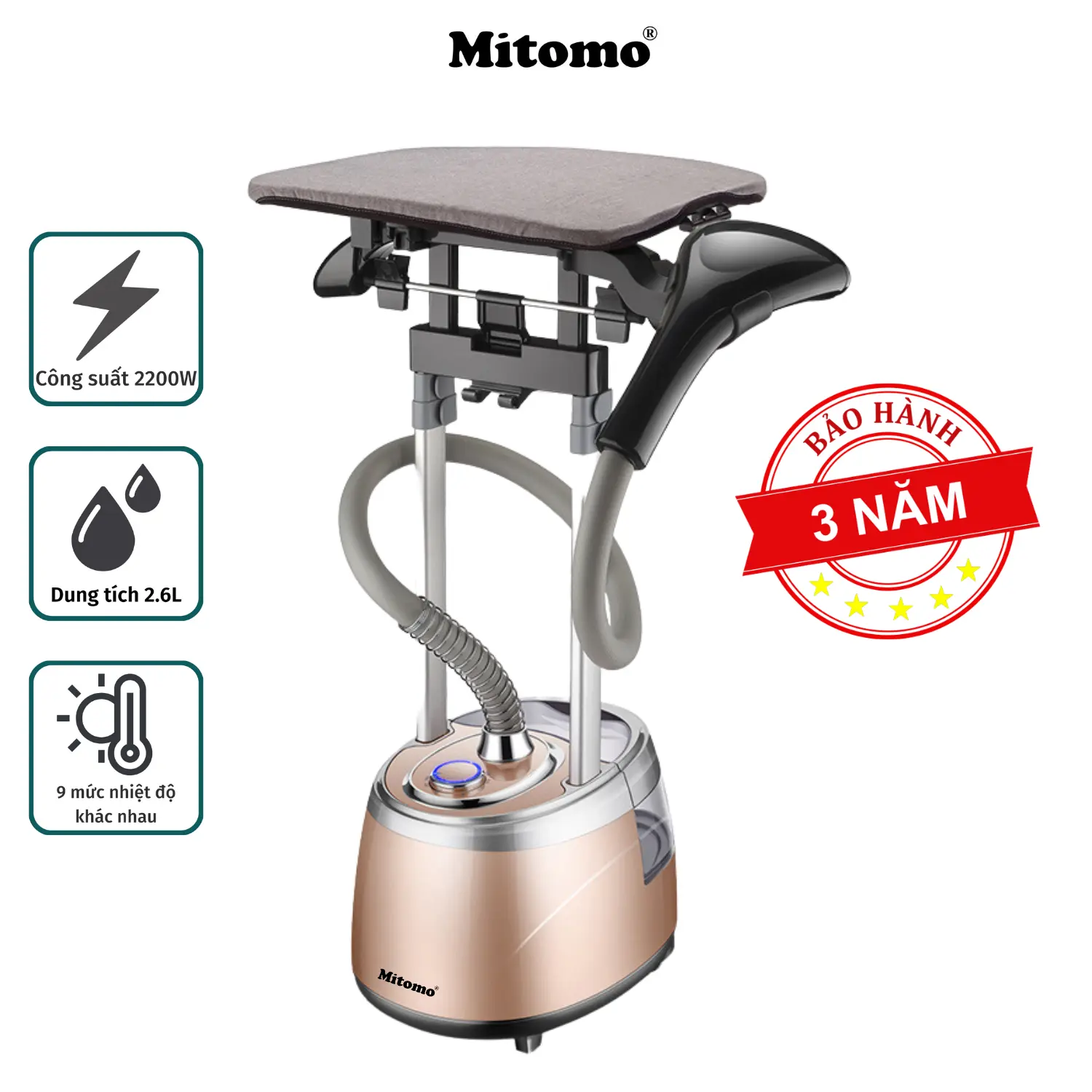 Bàn là hơi nước cây đứng Mitomo GC-559 Công suất 2200W BH 3 năm Ủi Quần Áo Là Quần Áo bàn  ủi