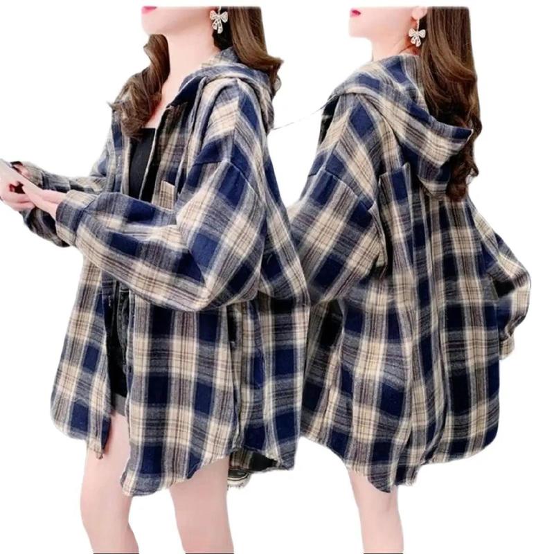 Áo khoác sơ mi nón vải Kate mỏng from rộng dài Nữ Jacket Women Nhung Top Voi 2blue hạt có thể giặt máy đen-tay nâu áo khoác & áo choàng retro