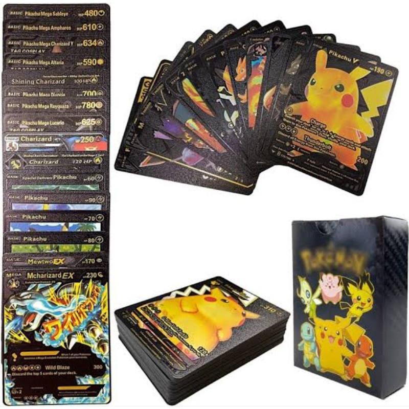 Spesial Promo Kartu Pokemon 55pcs Bahan Metal Emas Silver Bahasa Inggris dengan 5