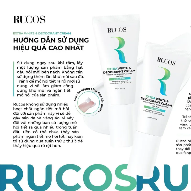 Extra White & Deodorant Cream - Kem dưỡng vùng da dưới cánh tay 35g - Rucos kem nách ngăn mùi cơ thể 5
