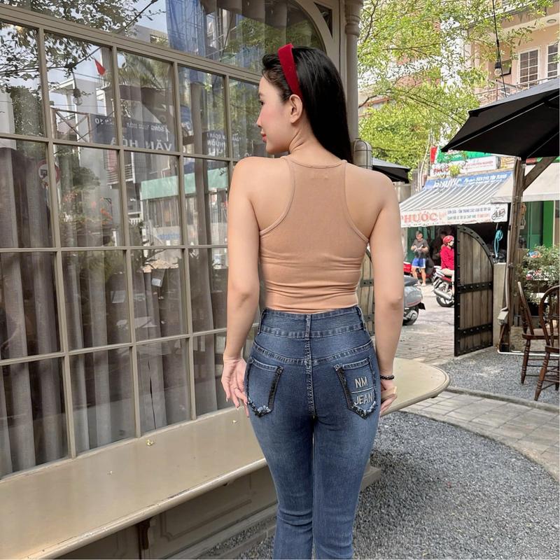 NM Jeans- Quần jeans nữ ống loe douyin 2 nút lưng cao thêu túi tau đen 2 màu 40-70kg Women Pants Denim Women Pants loe  đính quan  jean