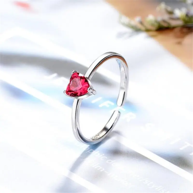 New Fashion Popular Red Crystal Love Heart Shaped Personality Valentine Gift Opening Rings    R073
