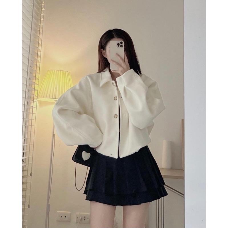 ÁO KHOÁC NỮ, ÁO KHOÁC DẠ ÉP HÀN QUỐC DÁNG CROPTOP TAY PHỒNG HÀNG LOẠI 1