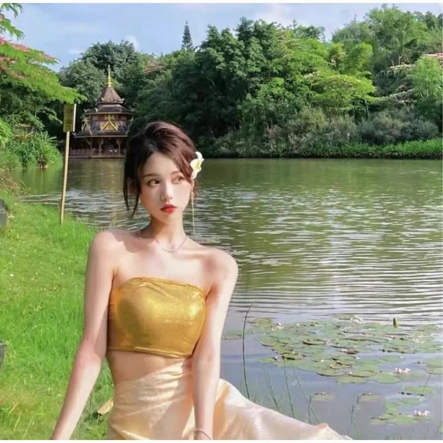 Xishuangbanna Dai Ethnic Costume 2025 Fashion Clothes Internet Celebrity Chest Wrap Belly Dance One-Piece Tube Top Outerwear