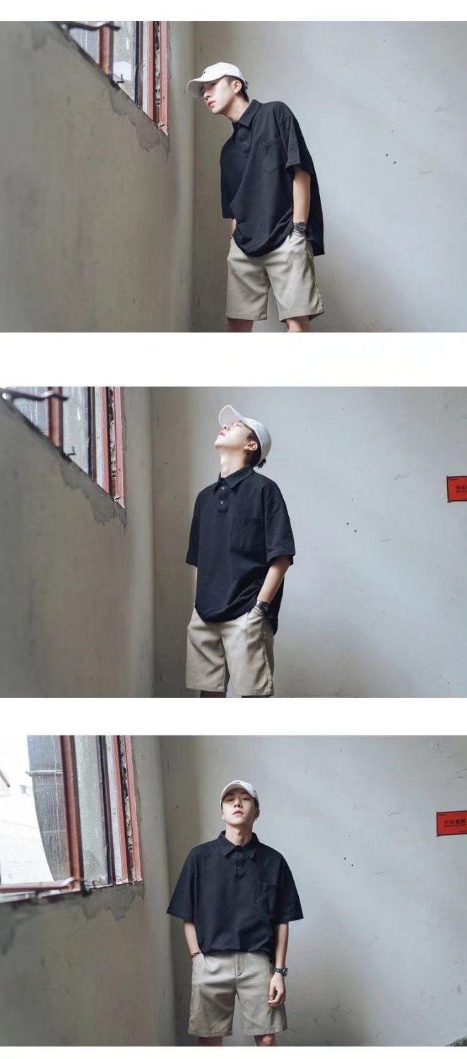 Product Introduction of Green Short Sleeve Polo Shirt for Men Summer Ins Trend Loose Fit Hong Kong Style Versatile Casual Stylish Turn-down Collar Five-point Sleeve T-shirt 6