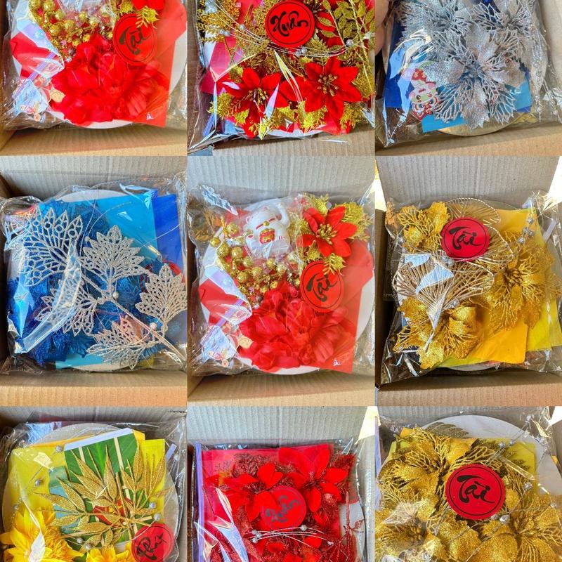 Sỉ- Tặng Lưới Tuyết 10 Set Phụ kiện Trang trí Tháp bánh Tháp nước Tết 2026 Gồm 3 Hoa to,Phụ kiện Trang trí-10 Keo nến